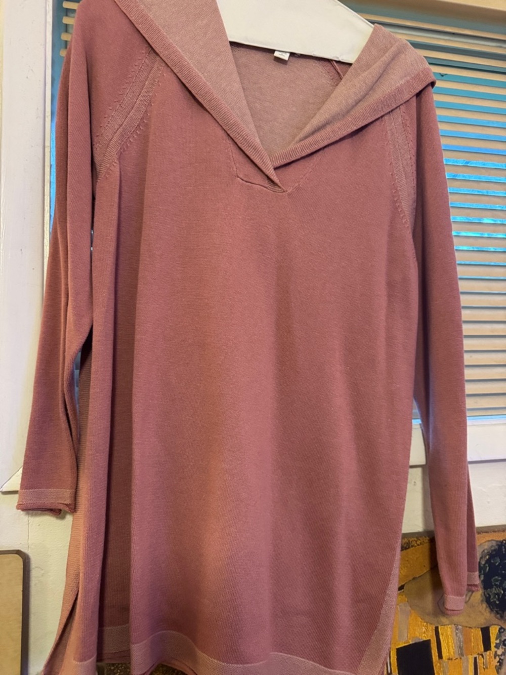 J Jill Women’s V-Neck Hooded Sweater Tunic - Dusty Rose